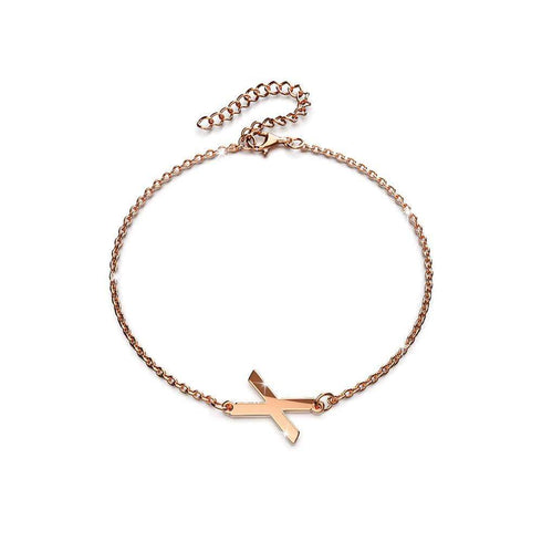 Bold Alphabet Letter Initial Charm Bracelet in Rose Gold Tone